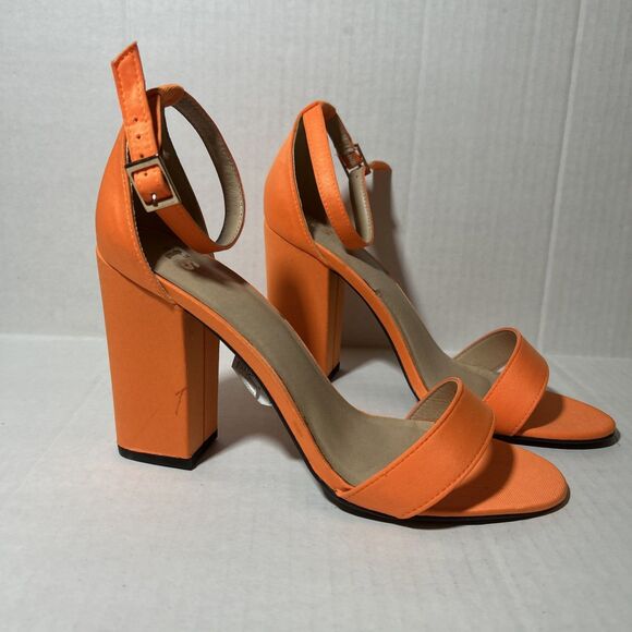 Womens Size 10 Shoes Orange Satin Style Strappy Sandals Block Heel Fall Autumn - Picture 2 of 12